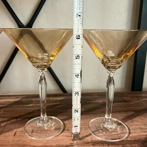 Set of 4 Pier 1 P1C1 Amber Luster Martini Glasses Height 6.5 in Hand Blown Glass